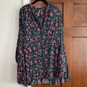 Free People Floral Mini Dress - Green and Pink